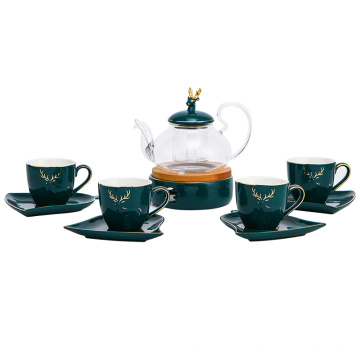 Luxury Design tea set gift box ceramics glass tea pot with porcelain cups and saucers